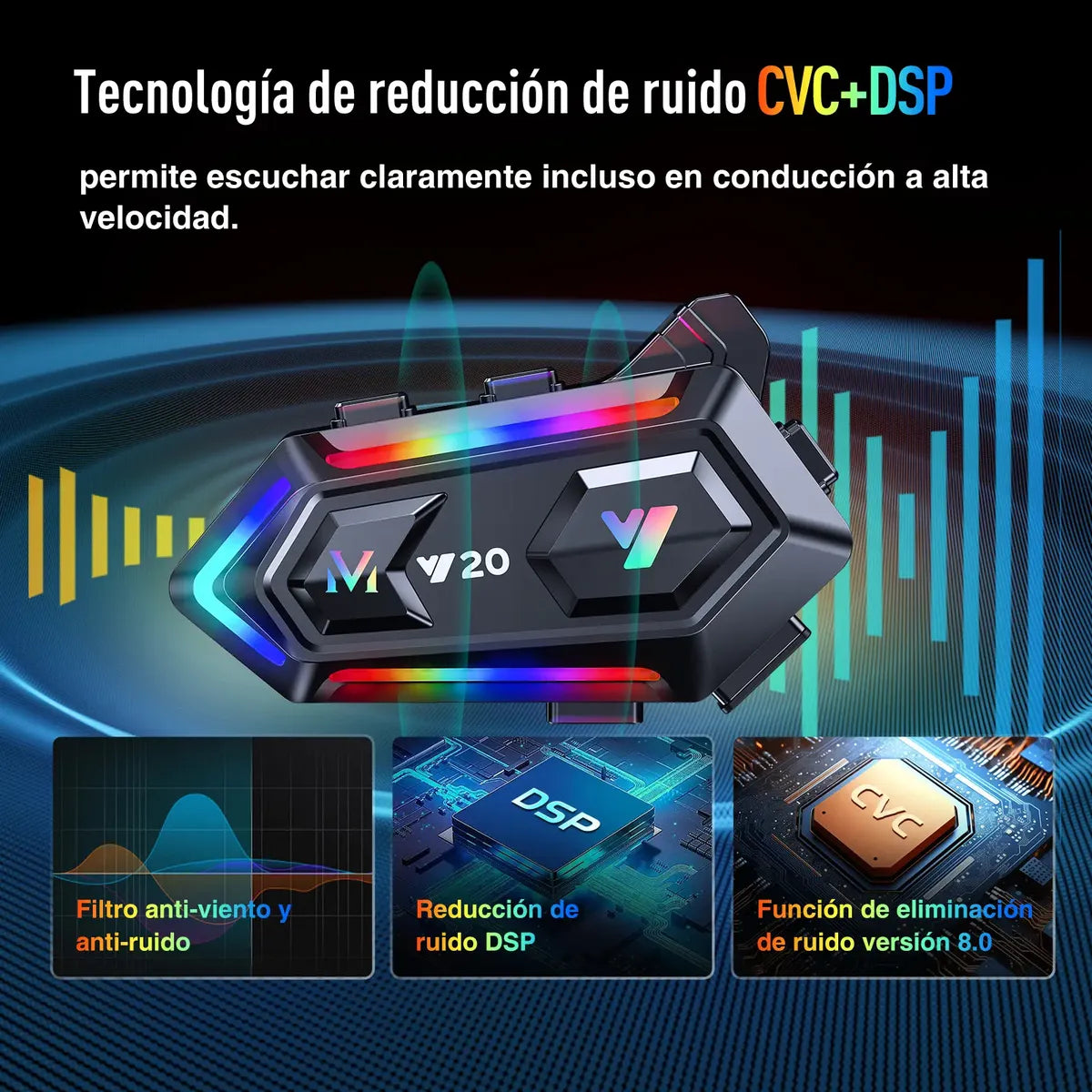 Auricular Moto Casco Bluetooth V20 Manos Libres Rgb