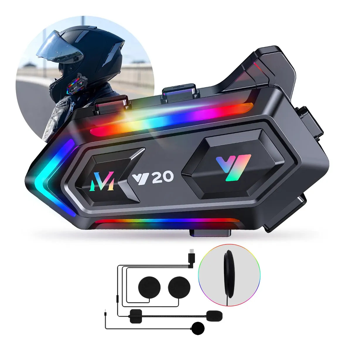 Auricular Moto Casco Bluetooth V20 Manos Libres Rgb